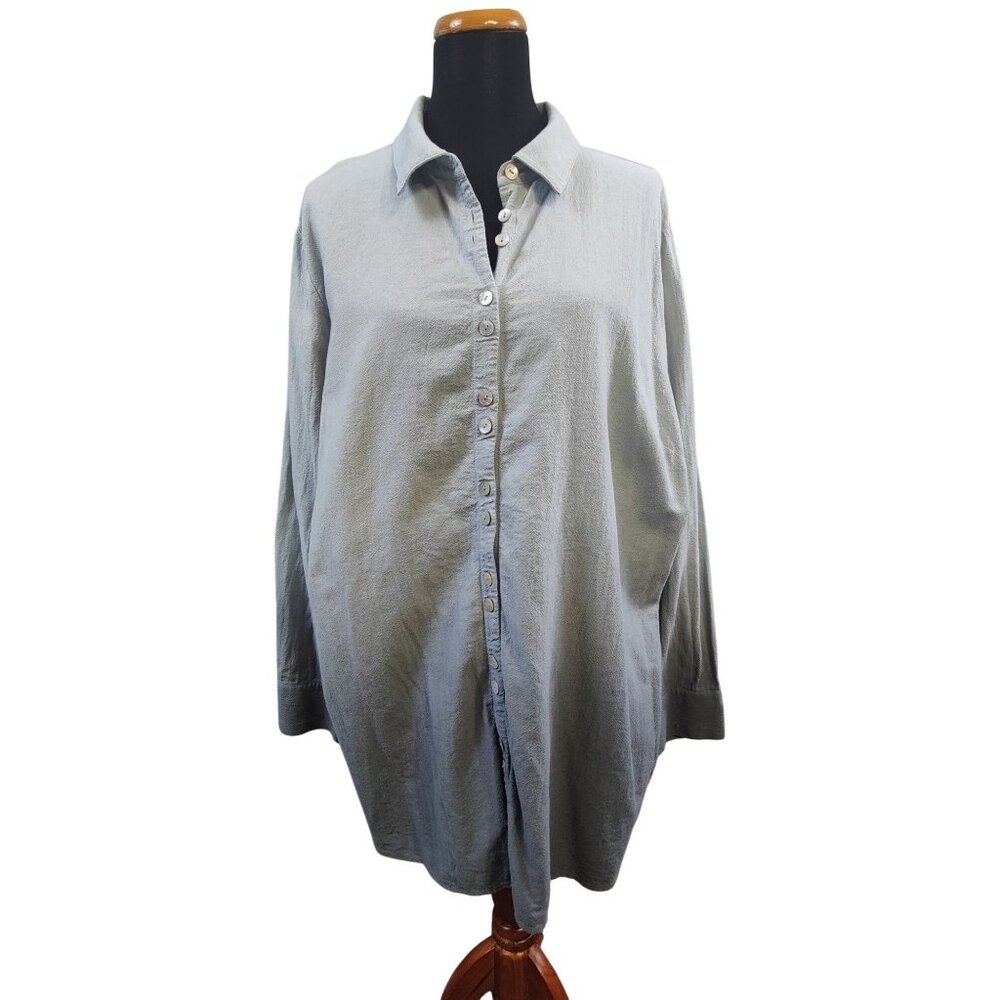 Soft Surrounding Women's Long Sleeve Ombre Button Up Top Size 1X